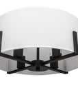 Matte black 4-light 16" semi-flush Mount ceiling light with linen