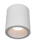 the bottom view of the 4.5" matte white cylinder LED flush mount ceiling light with light on