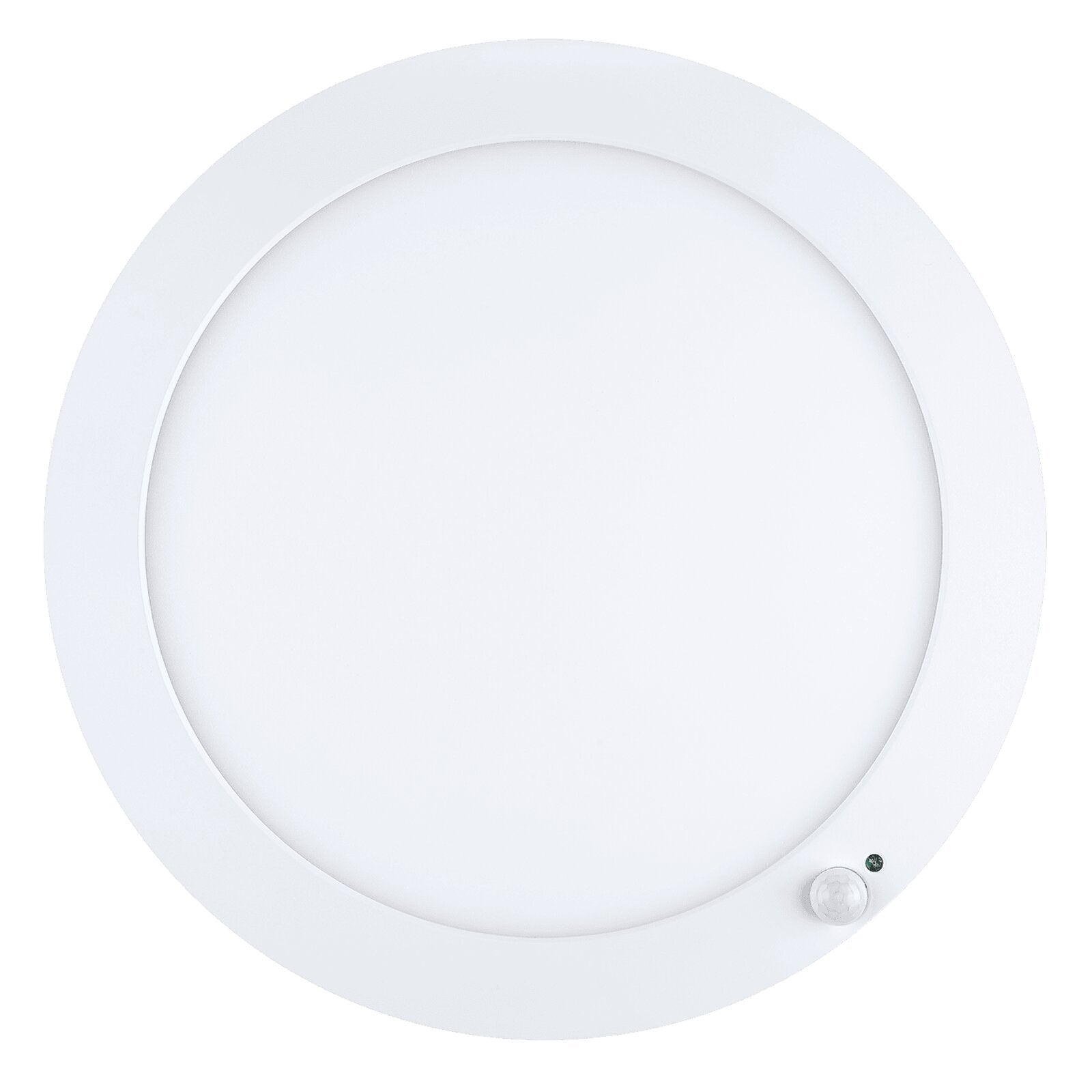 front view of the 12" matte white round ceiling flush mount light with motion sensor