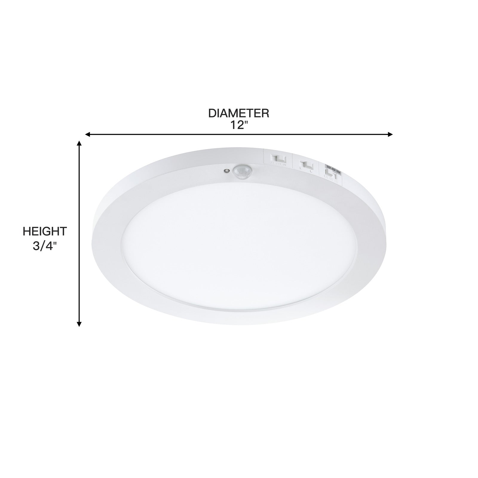 size of the 12" matte white round ceiling flush mount light with motion sensor