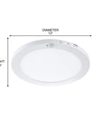 size of the 12" matte white round ceiling flush mount light with motion sensor