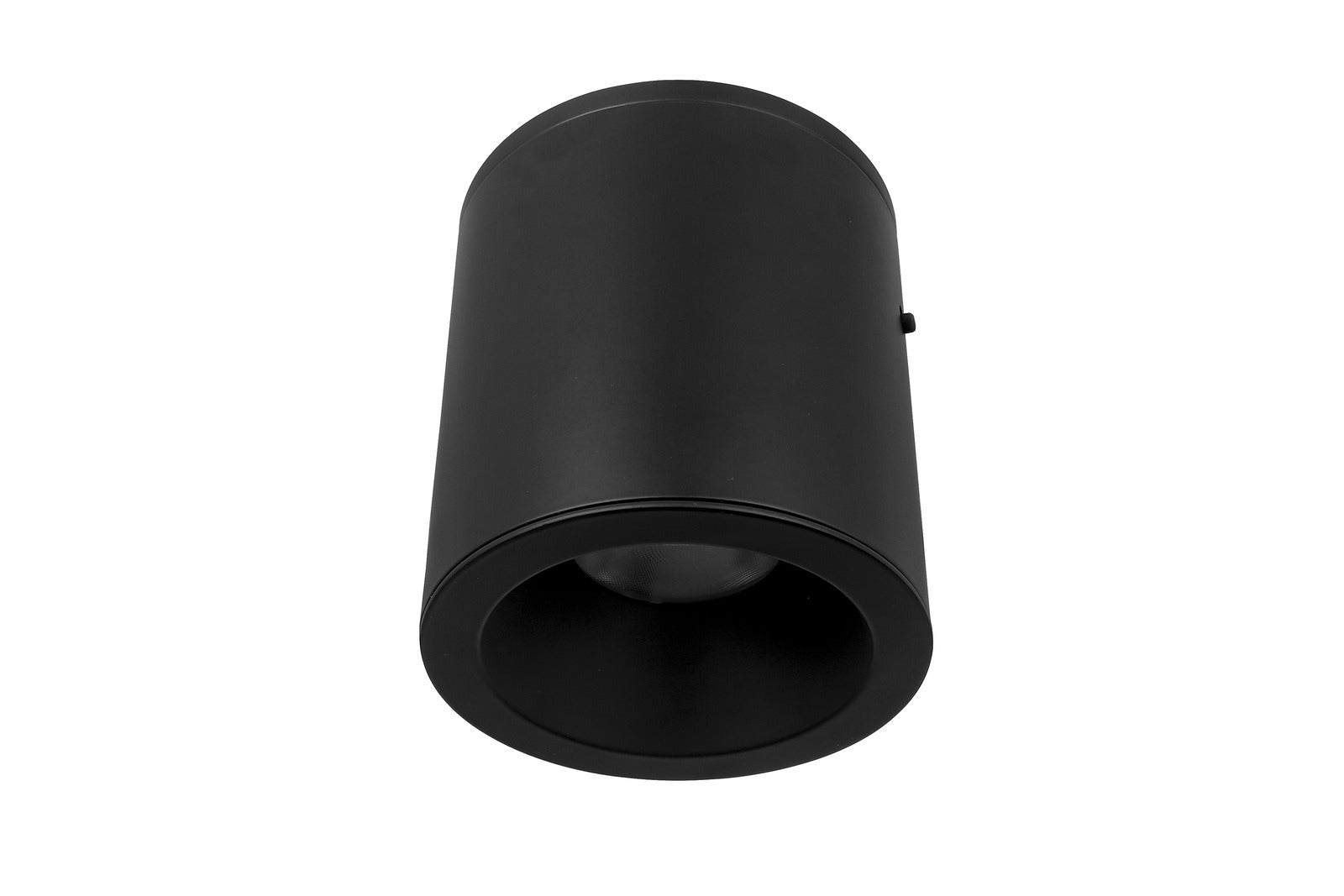 the bottom view of the 4.5" matte black cylinder LED flush mount ceiling light with light off