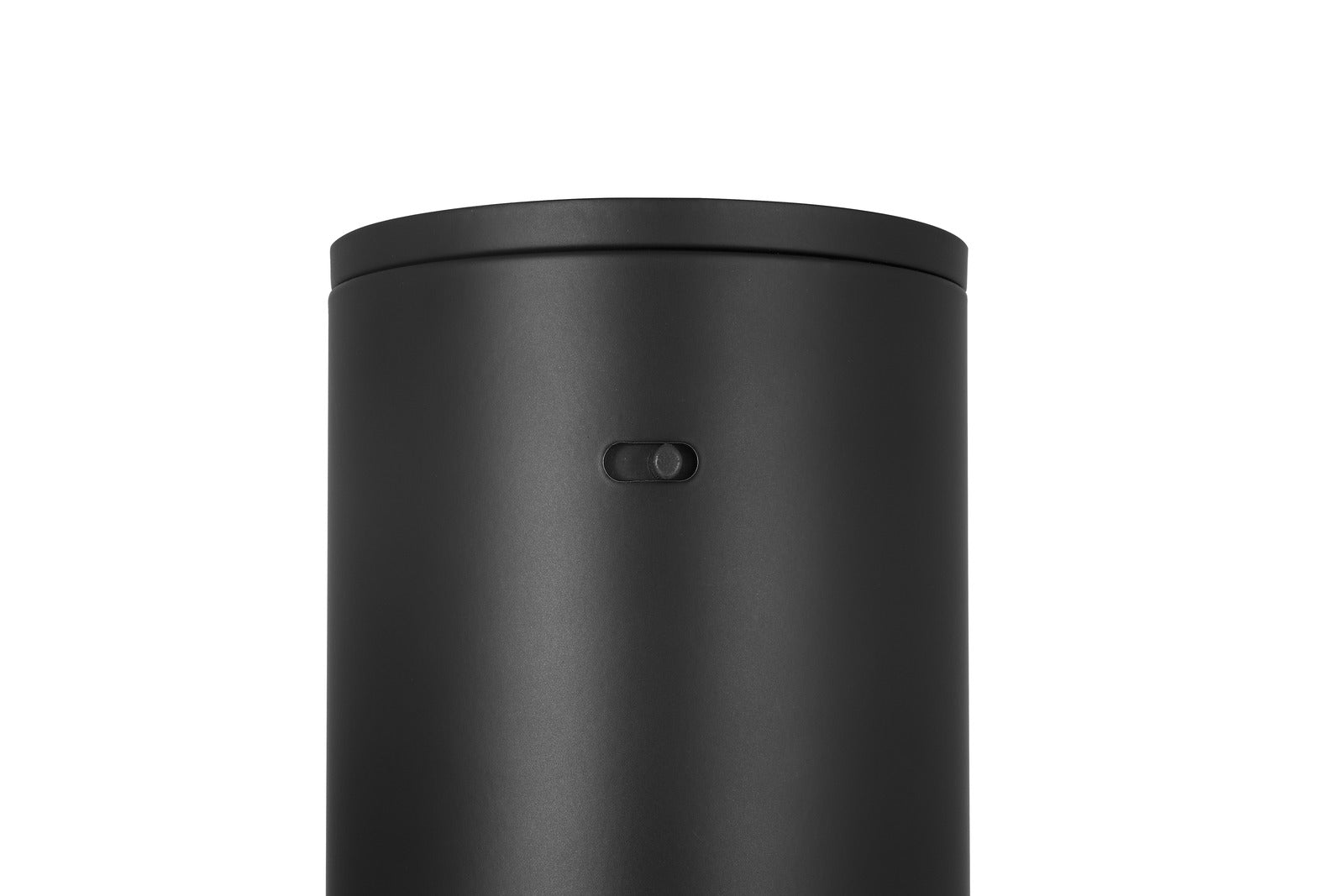 the front view of the CCT switch 4.5" matte black cylinder LED flush mount ceiling light 