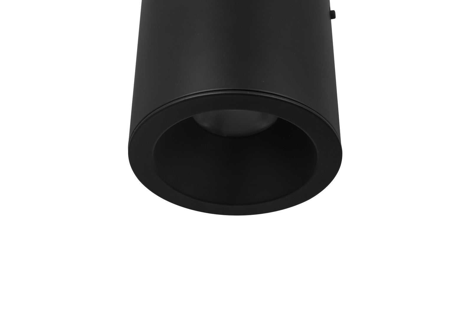 the close bottom view of the 4.5" matte black cylinder LED flush mount ceiling light with light off