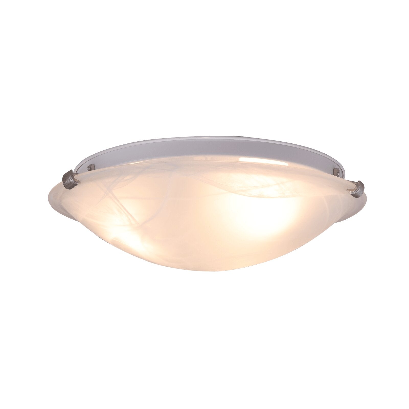 the side view of Brushed Nickel 2-light 12" Flush Mount ceiling light with light on 