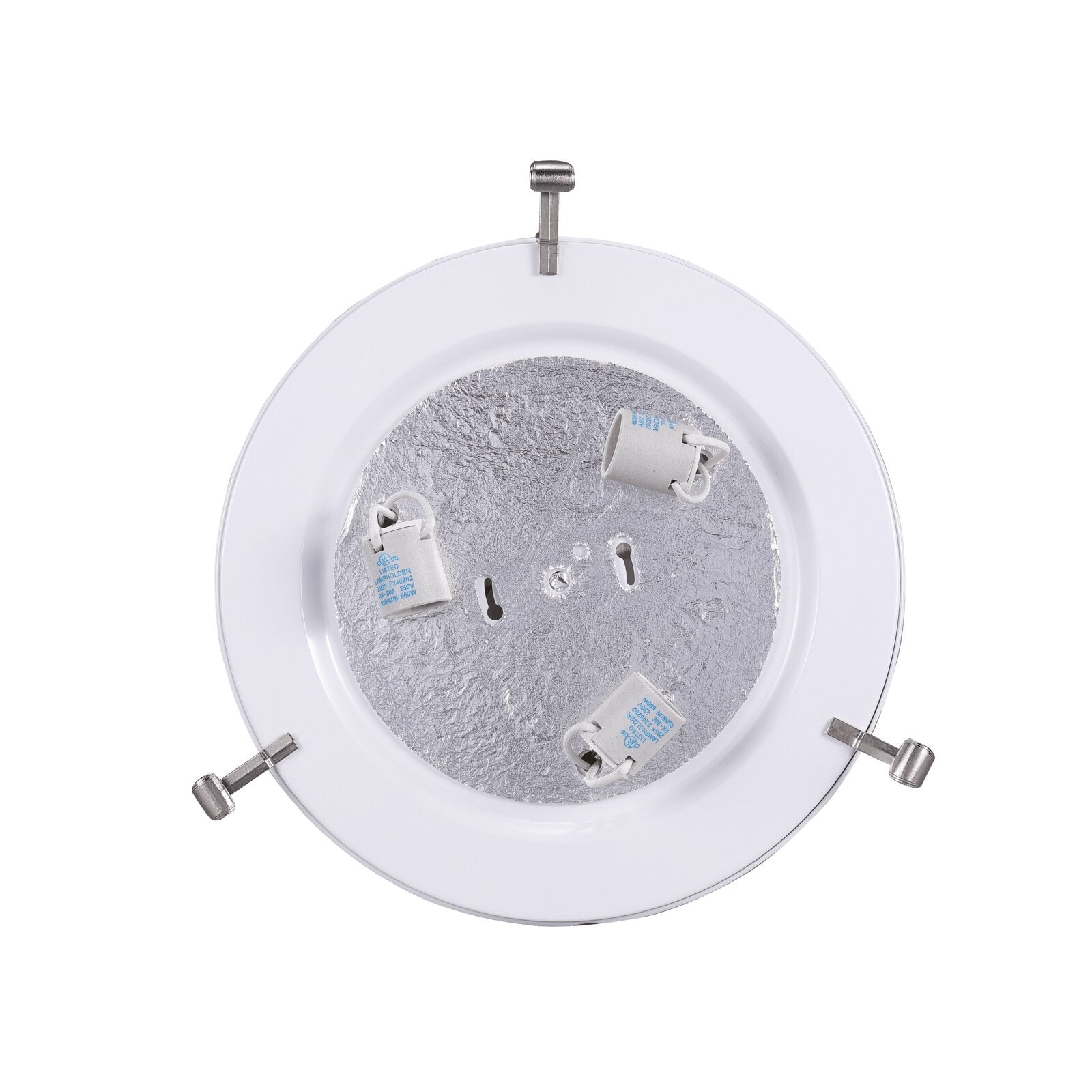 the inside view of Brushed Nickel 2-light 12" Flush Mount ceiling light with 3 E26 bases