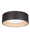 the bottom view of the 13"oil-rubbed bronze wood grain LED flush mount ceiling light with light on