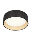 the bottom view of the 13"oil-rubbed bronze wood grain LED flush mount ceiling light with light on