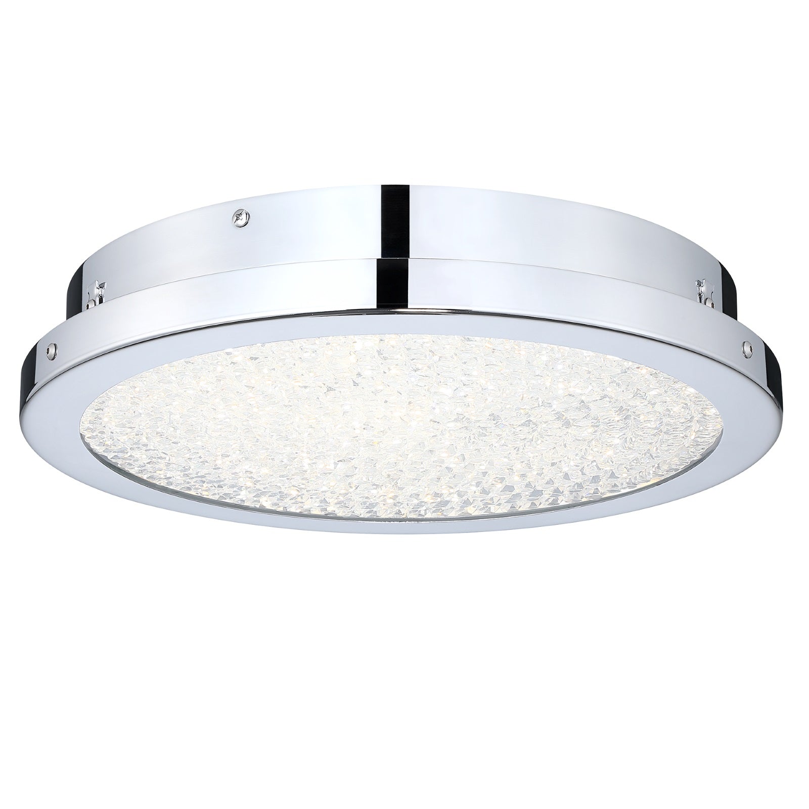 LED dimmable chrome 14" flush mount ceiling light turned on