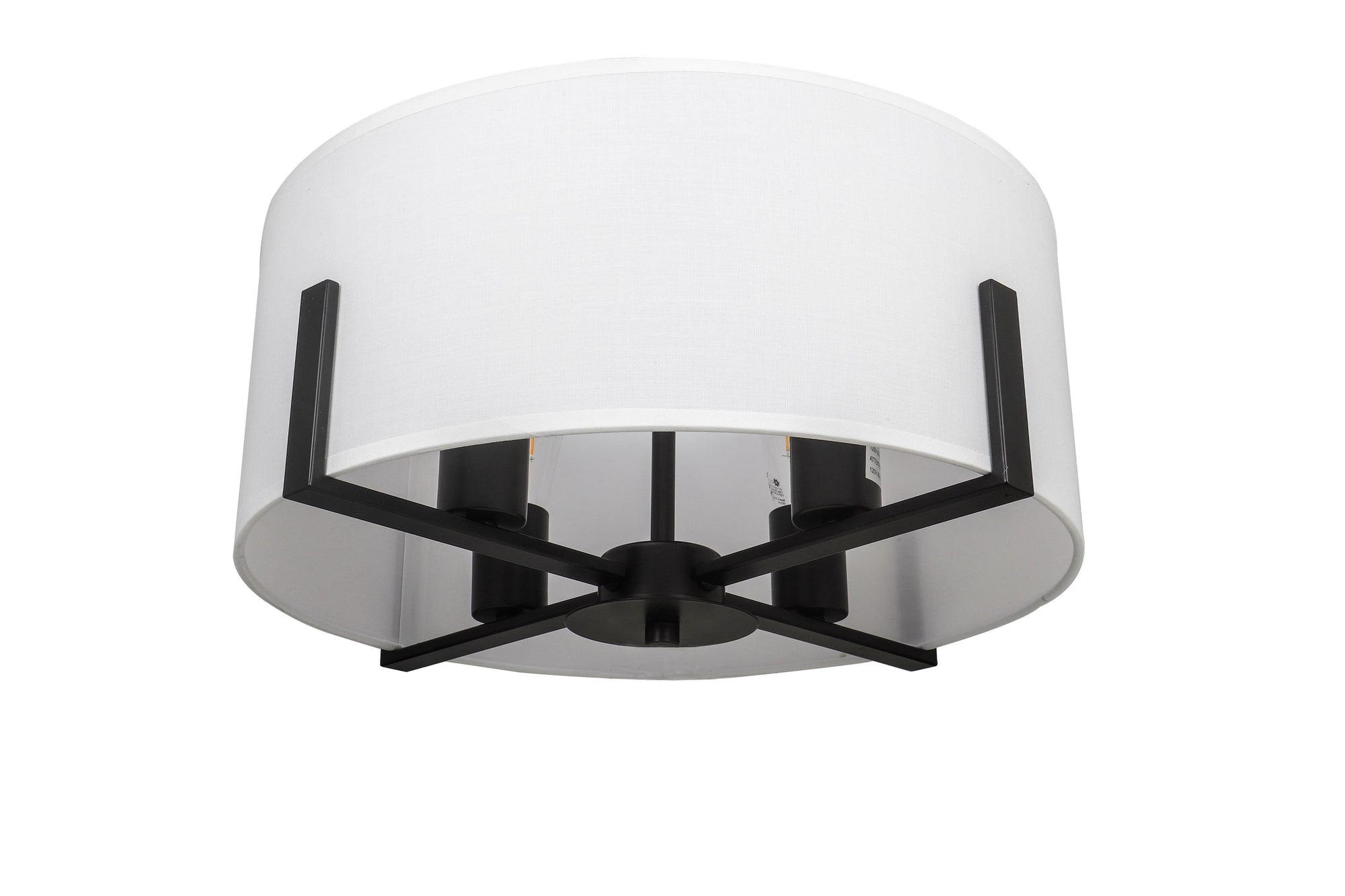 Matte black 4-light 16" semi-flush Mount ceiling light with linen