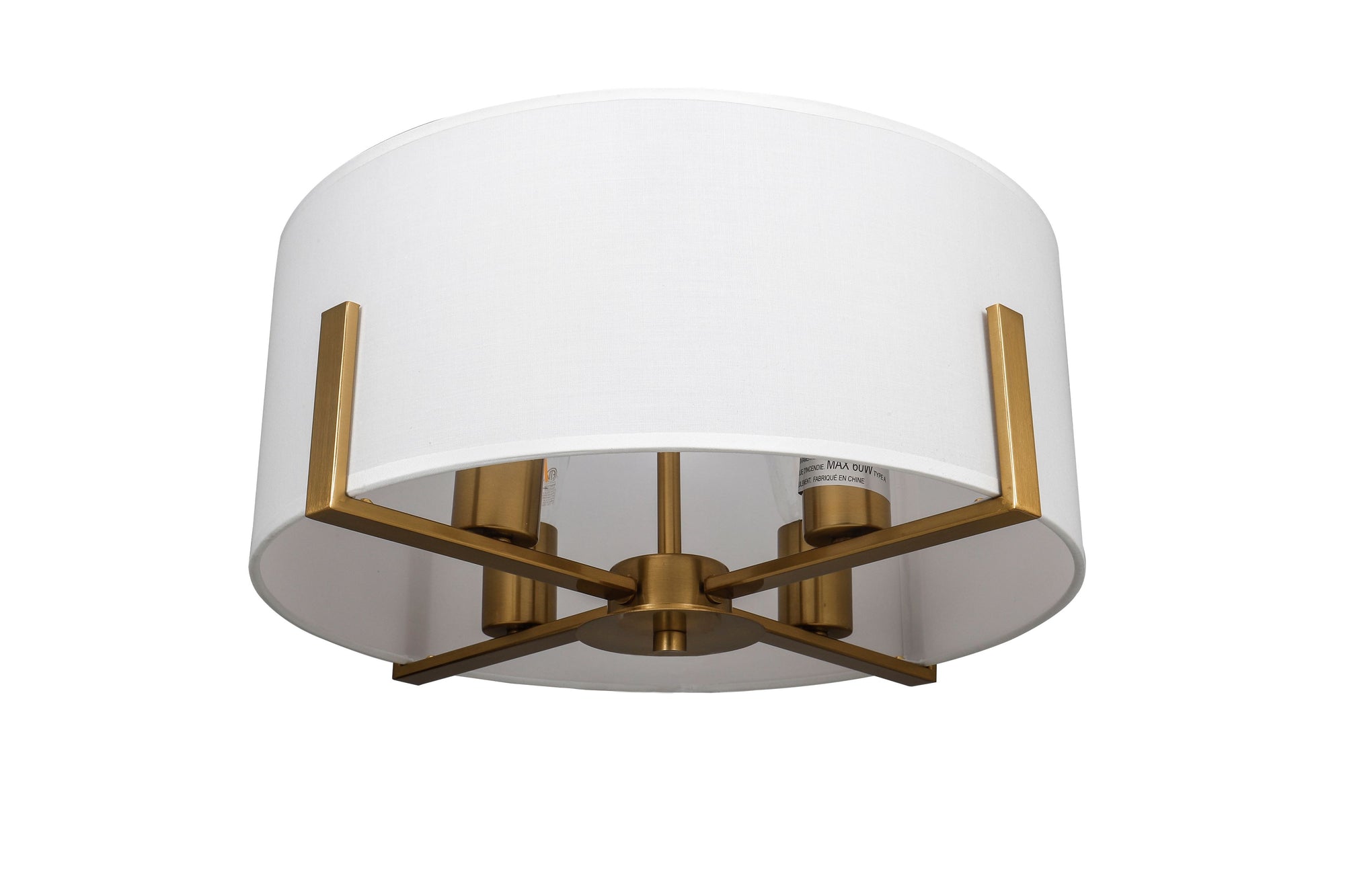 Aged brass 4-light 16" Semi-Flush Mount ceiling light with linen