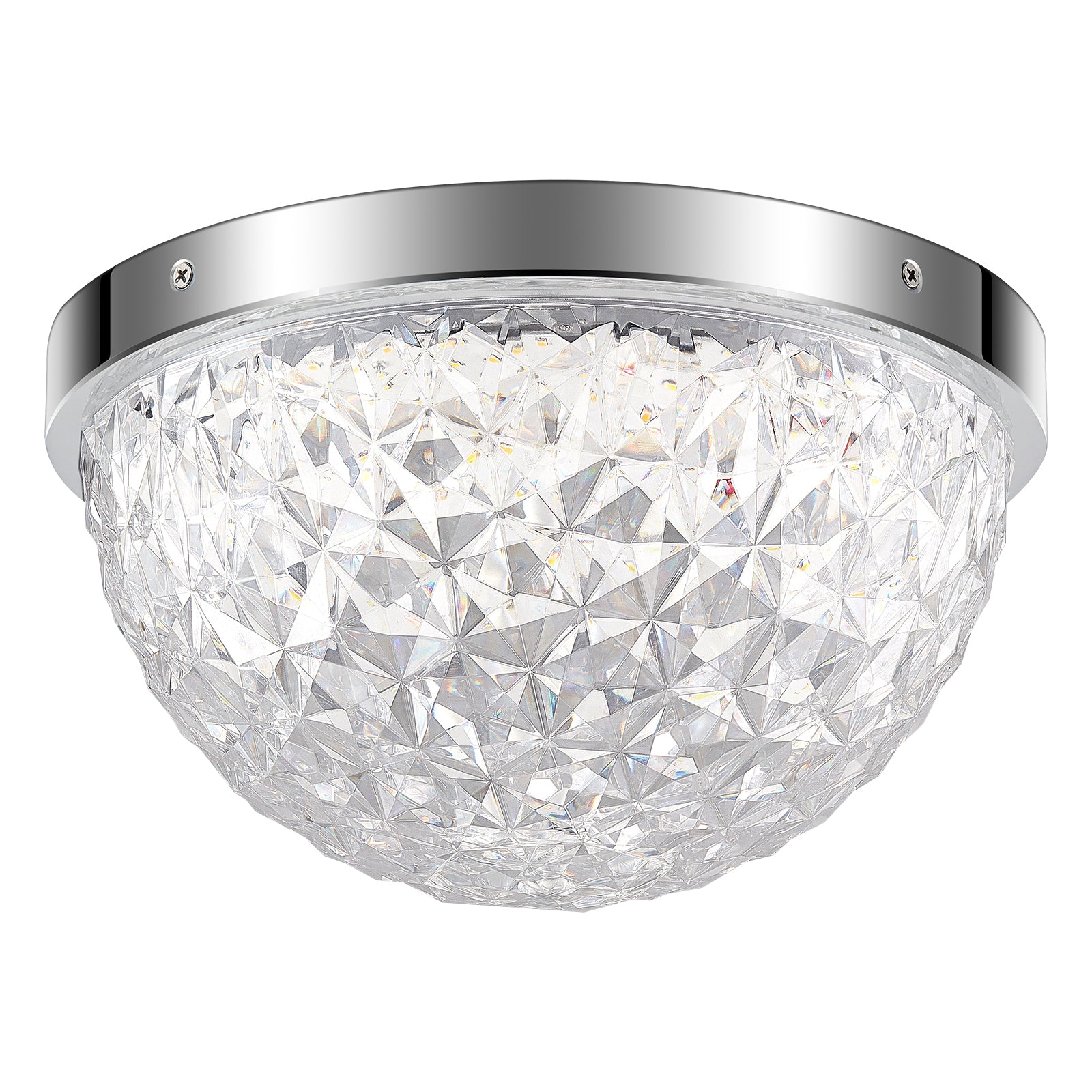 LED dimmable chrome 12&quot; flush mount ceiling light with acrylic crystal