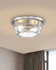 Brushed Nickel 2-light 13" Flush Mount ceiling light with seeded glass installed on the bedroom ceiling 