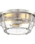 the bottom view of Brushed Nickel 2-light 13" Flush Mount ceiling light with seeded glass