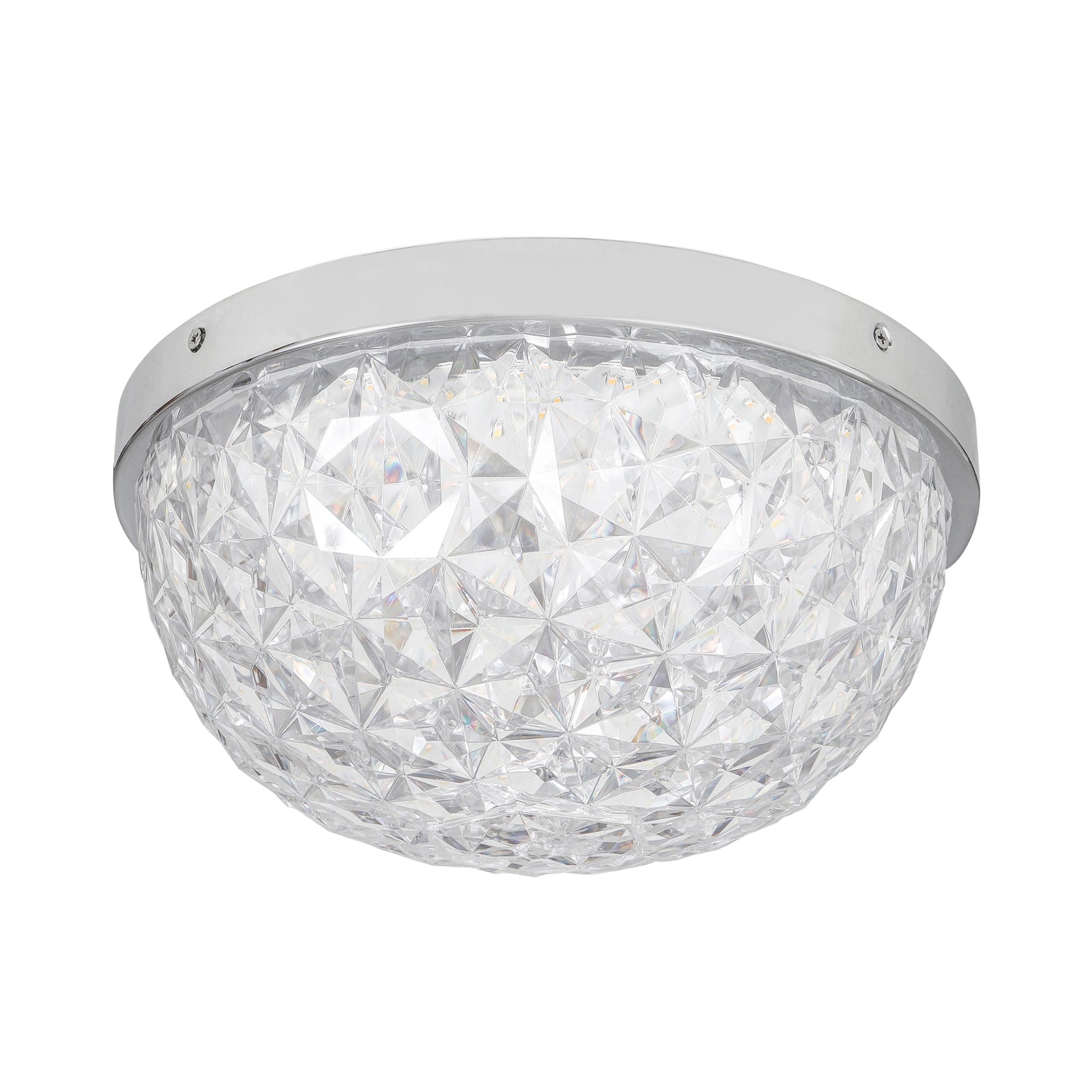 LED dimmable chrome 13" flush mount ceiling light with acrylic crystal